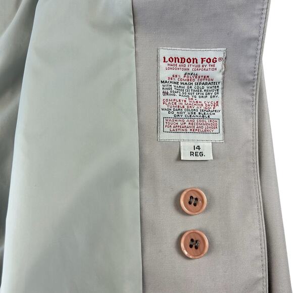 London Fog Maincoats Women Sze 14 Bluish Gray Belted Weather Classic Trench Coat - Picture 11 of 12